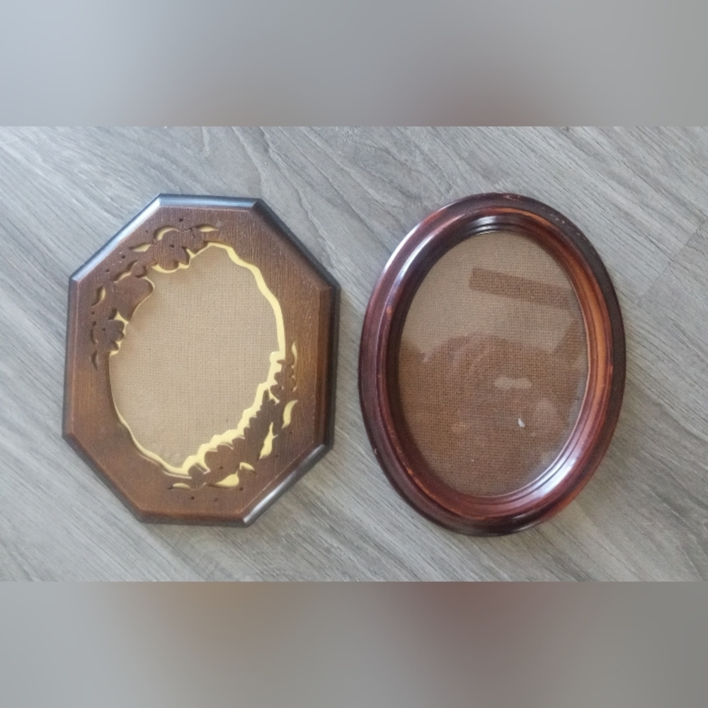 Vintage Style Brown Wood Picture Frame Set - Brown Oval & Octagon
